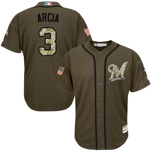 Brewers #3 Orlando Arcia Green Salute to Service Stitched MLB Jersey - Click Image to Close