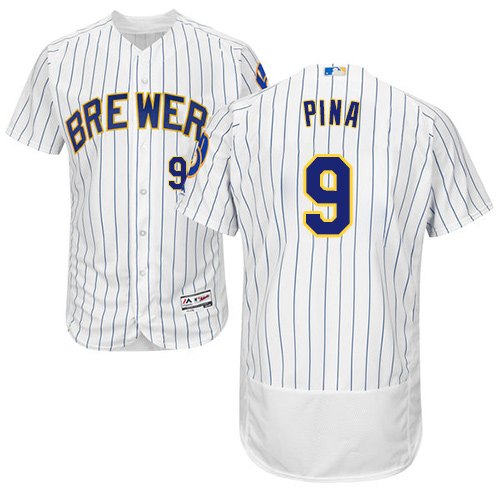 Brewers #9 Manny Pina White Strip Flexbase Authentic Collection Stitched MLB Jersey