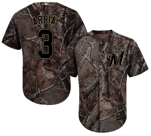 Brewers #3 Orlando Arcia Camo Realtree Collection Cool Base Stitched MLB Jersey