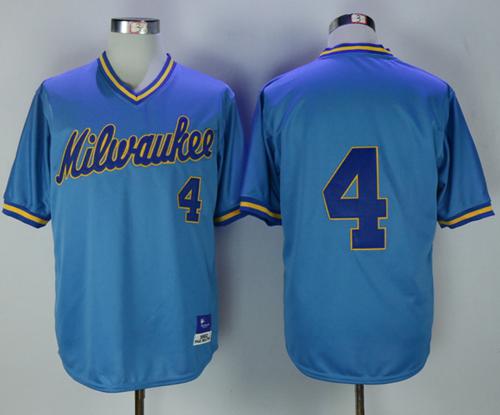 Mitchell and Ness Brewers #4 Paul Molitor Stitched Blue Throwback MLB Jersey