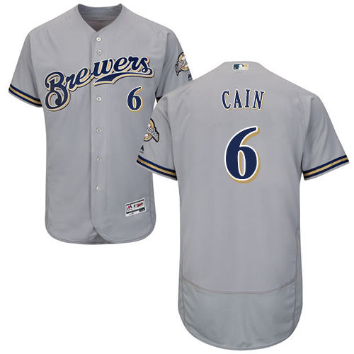 Brewers #6 Lorenzo Cain Grey Flexbase Authentic Collection Stitched MLB Jersey