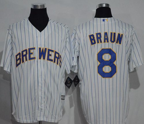 Brewers #8 Ryan Braun White (blue strip) New Cool Base Stitched MLB Jersey