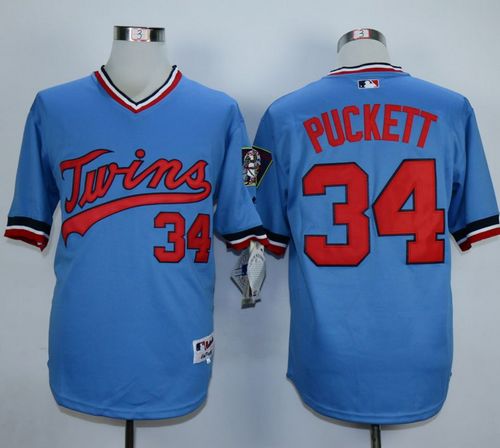 Twins #34 Kirby Puckett Light Blue 1984 Turn Back The Clock Stitched MLB Jersey - Click Image to Close