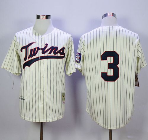 Mitchell and Ness Twins #3 Harmon Killebrew Cream Black Strip Stitched MLB Jersey