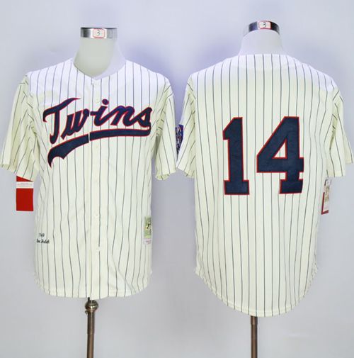 Mitchell And Ness 1969 Twins #14 Kent Hrbek Cream Strip Throwback Stitched MLB Jersey