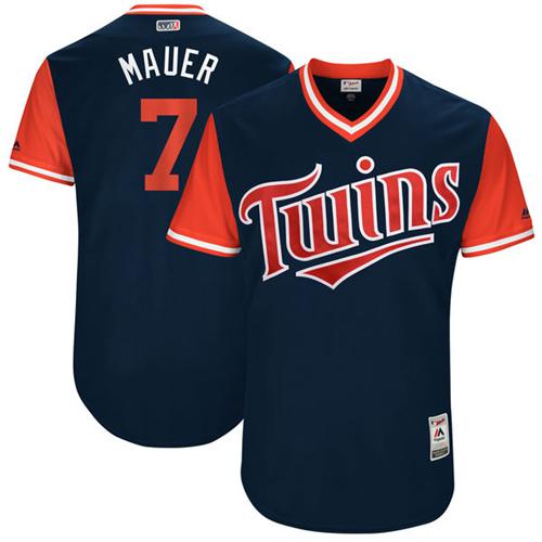 Twins #7 Joe Mauer Navy "Mauer" Players Weekend Authentic Stitched MLB Jersey - Click Image to Close