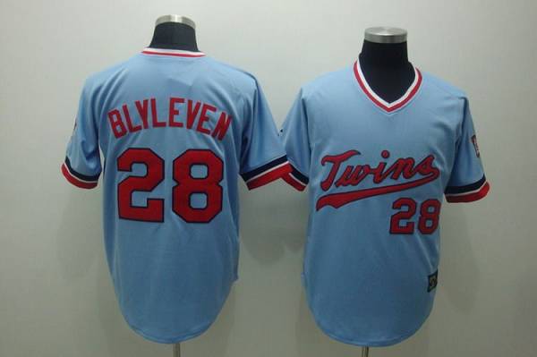 Mitchelland Ness Twins #28 Bert Blyleven Stitched Light Blue Throwback MLB Jersey