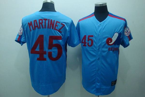 Mitchell and Ness Expos #45 Pedro Martinez Blue Stitched Throwback MLB Jersey - Click Image to Close