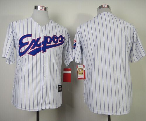 Mitchell And Ness Expos Blank White(Blue Strip) Throwback Stitched MLB Jersey - Click Image to Close