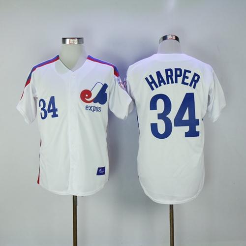 Mitchell And Ness Expos #34 Bryce Harper White Throwback Stitched MLB Jersey - Click Image to Close