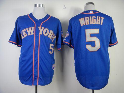 Mets #5 David Wright Blue(Grey NO.) Alternate Road Cool Base Stitched MLB Jersey