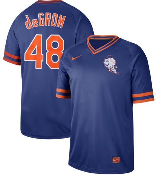 Mets #48 Jacob DeGrom Royal Authentic Cooperstown Collection Stitched Baseball Jersey - Click Image to Close