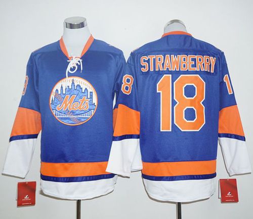 Mets #18 Darryl Strawberry Blue Long Sleeve Stitched MLB Jersey