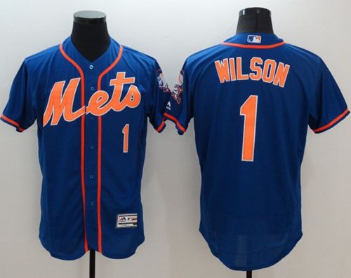 Mets #1 Mookie Wilson Blue Flexbase Authentic Collection Stitched MLB Jersey - Click Image to Close