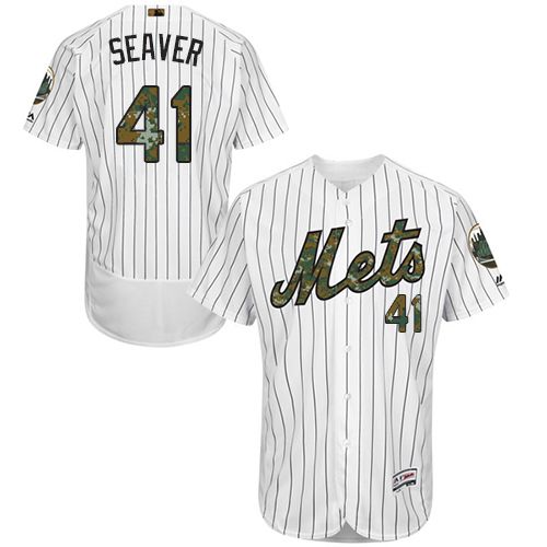 Mets #41 Tom Seaver White(Blue Strip) Flexbase Authentic Collection Memorial Day Stitched MLB Jersey - Click Image to Close