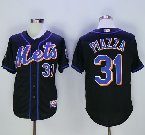 Mets #31 Mike Piazza Black 2016 Hall Of Fame Patch Stitched MLB Jersey