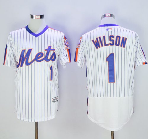 Mets #1 Mookie Wilson White(Blue Strip) Flexbase Authentic Collection Alternate Stitched MLB Jersey