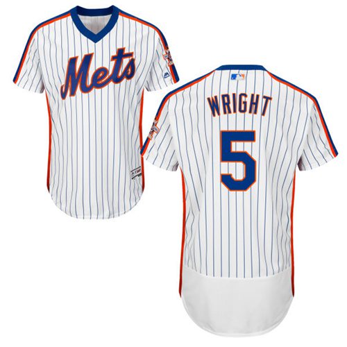 Mets #5 David Wright White(Blue Strip) Flexbase Authentic Collection Alternate Stitched MLB Jersey - Click Image to Close