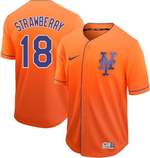 Mets #18 Darryl Strawberry Orange Fade Authentic Stitched Baseball Jersey