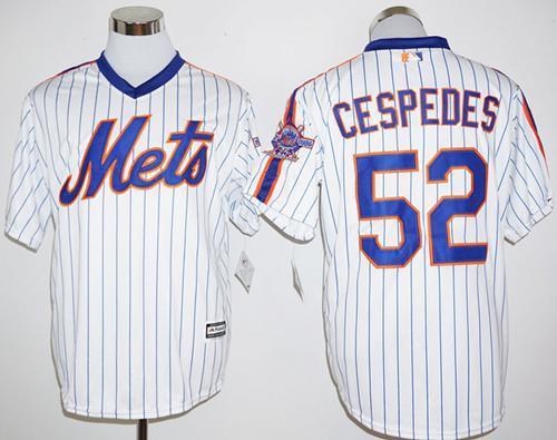 Mets #52 Yoenis Cespedes White(Blue Strip) Cool Base Cooperstown 25TH Stitched MLB Jersey