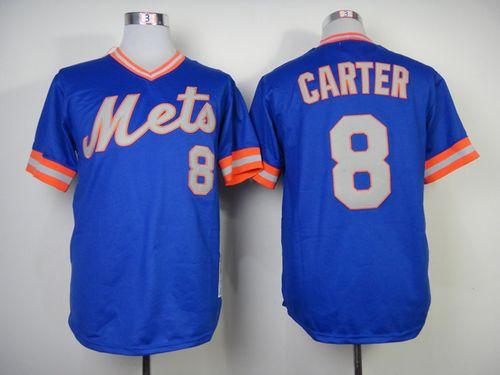 Mitchell And Ness 1983 Mets #8 Gary Carter Blue Throwback Stitched MLB Jersey - Click Image to Close