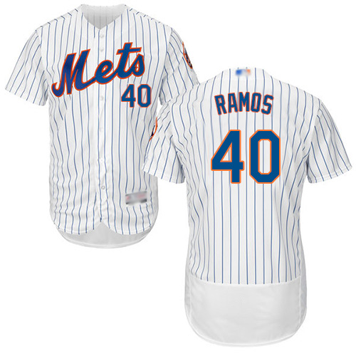 Mets #40 Wilson Ramos White(Blue Strip) Flexbase Authentic Collection Stitched MLB Jersey