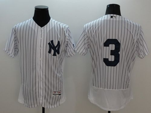 Yankees #3 Babe Ruth White Strip Flexbase Authentic Collection Stitched MLB Jersey - Click Image to Close