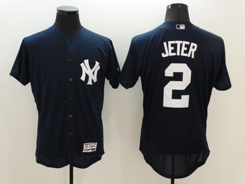 Yankees #2 Derek Jeter Navy Blue Flexbase Authentic Collection Stitched MLB Jersey