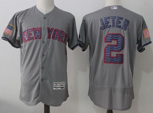 Yankees #2 Derek Jeter Grey Fashion Stars & Stripes Flexbase Authentic Stitched MLB Jersey