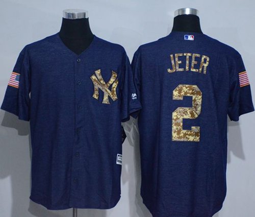 Yankees #2 Derek Jeter Denim Blue Salute to Service Stitched MLB Jersey - Click Image to Close