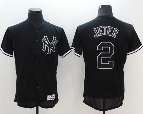 Yankees #2 Derek Jeter Black Fashion Flexbase Authentic Collection Stitched MLB Jersey