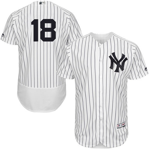 Yankees #18 Didi Gregorius White Strip Flexbase Authentic Collection Stitched MLB Jersey - Click Image to Close