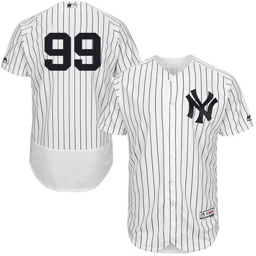 Yankees #99 Aaron Judge White Strip Flexbase Authentic Collection Stitched MLB Jersey