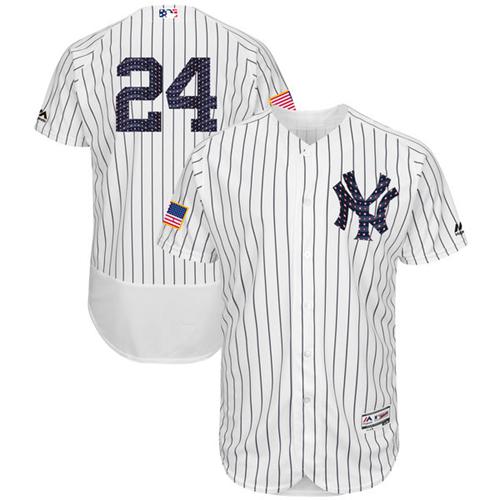 Yankees #24 Gary Sanchez White Strip Fashion Stars & Stripes Flexbase Authentic Stitched MLB Jersey - Click Image to Close