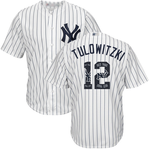 Yankees #12 Troy Tulowitzki White Strip Team Logo Fashion Stitched MLB Jersey