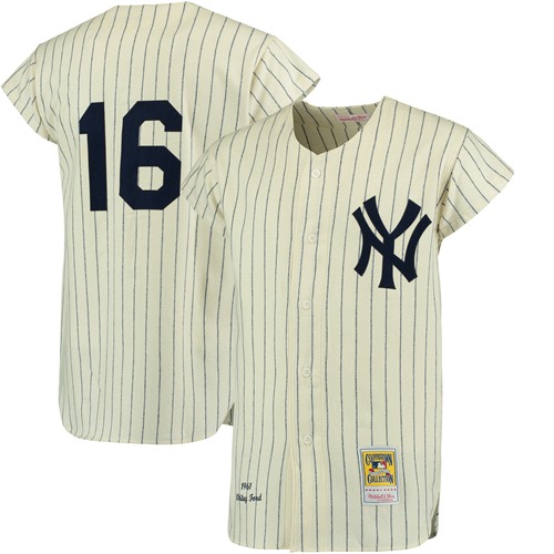 Mitchell And Ness 1961 Yankees #16 Whitey Ford Cream Throwback Stitched MLB Jersey