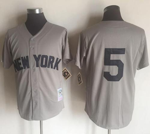 Mitchell And Ness Yankees #5 Joe DiMaggio Grey Throwback Stitched MLB Jersey - Click Image to Close