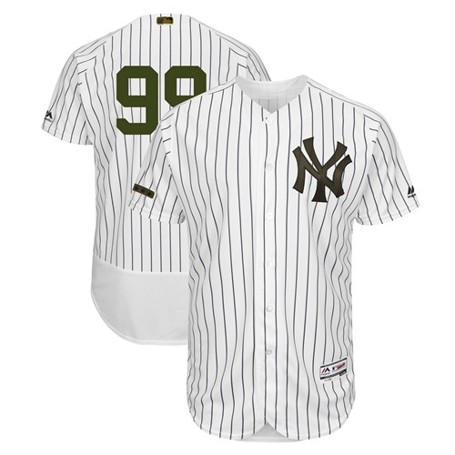 Yankees #99 Aaron Judge White Strip Flexbase Authentic Collection 2018 Memorial Day Stitched MLB Jersey