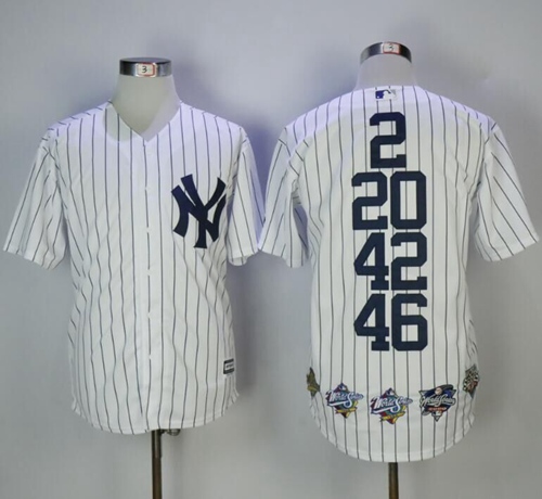 Yankees #2 #20 #42 #46 White Strip World Series Champions Stitched Jersey - Click Image to Close