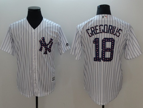 Yankees #18 Didi Gregorius White Strip New Cool Base 2018 Stars & Stripes Stitched MLB Jersey - Click Image to Close