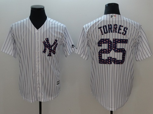 Yankees #25 Gleyber Torres White Strip New Cool Base 2018 Stars & Stripes Stitched MLB Jersey