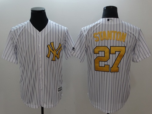 Yankees #27 Giancarlo Stanton White Gold No. New Cool Base Stitched MLB Jersey