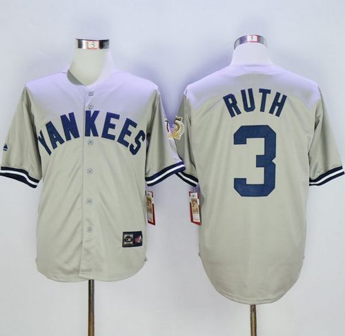 Mitchell And Ness 75TH Yankees #3 Babe Ruth Grey Throwback Stitched MLB Jersey