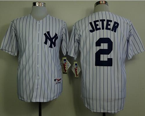 Yankees #2 Derek Jeter White Name On Back Stitched MLB Jersey - Click Image to Close