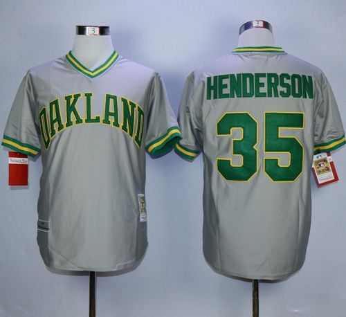 Mitchell And Ness Athletics #35 Rickey Henderson Grey Stitched MLB Jersey