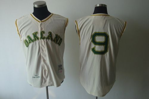 Mitchell And Ness 1968 Athletics #9 Reggie Jackson Cream Throwback Stitched MLB Jersey