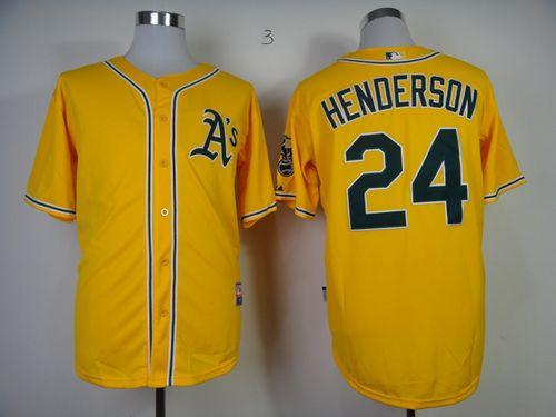 Athletics #24 Rickey Henderson Yellow Cool Base Stitched MLB Jersey