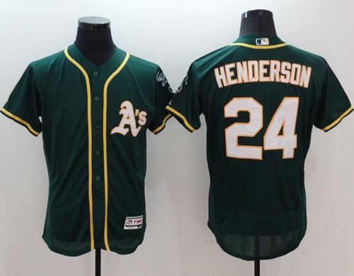 Athletics #24 Rickey Henderson Green Flexbase Authentic Collection Stitched MLB Jersey - Click Image to Close