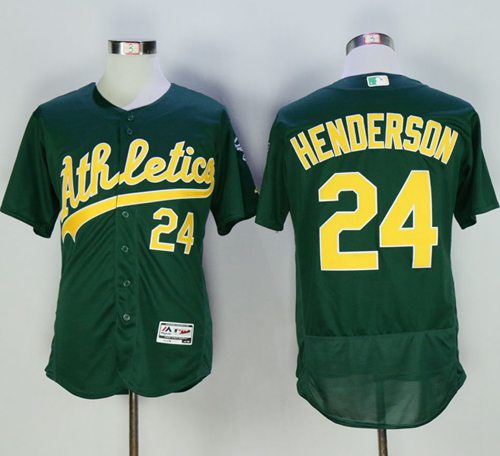 Athletics #24 Rickey Henderson Green Flexbase Authentic Collection Cooperstown Stitched MLB Jersey