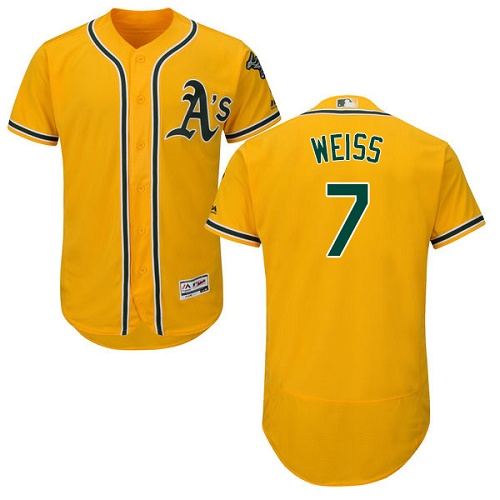 Athletics #7 Walt Weiss Gold Flexbase Authentic Collection Stitched MLB Jersey - Click Image to Close